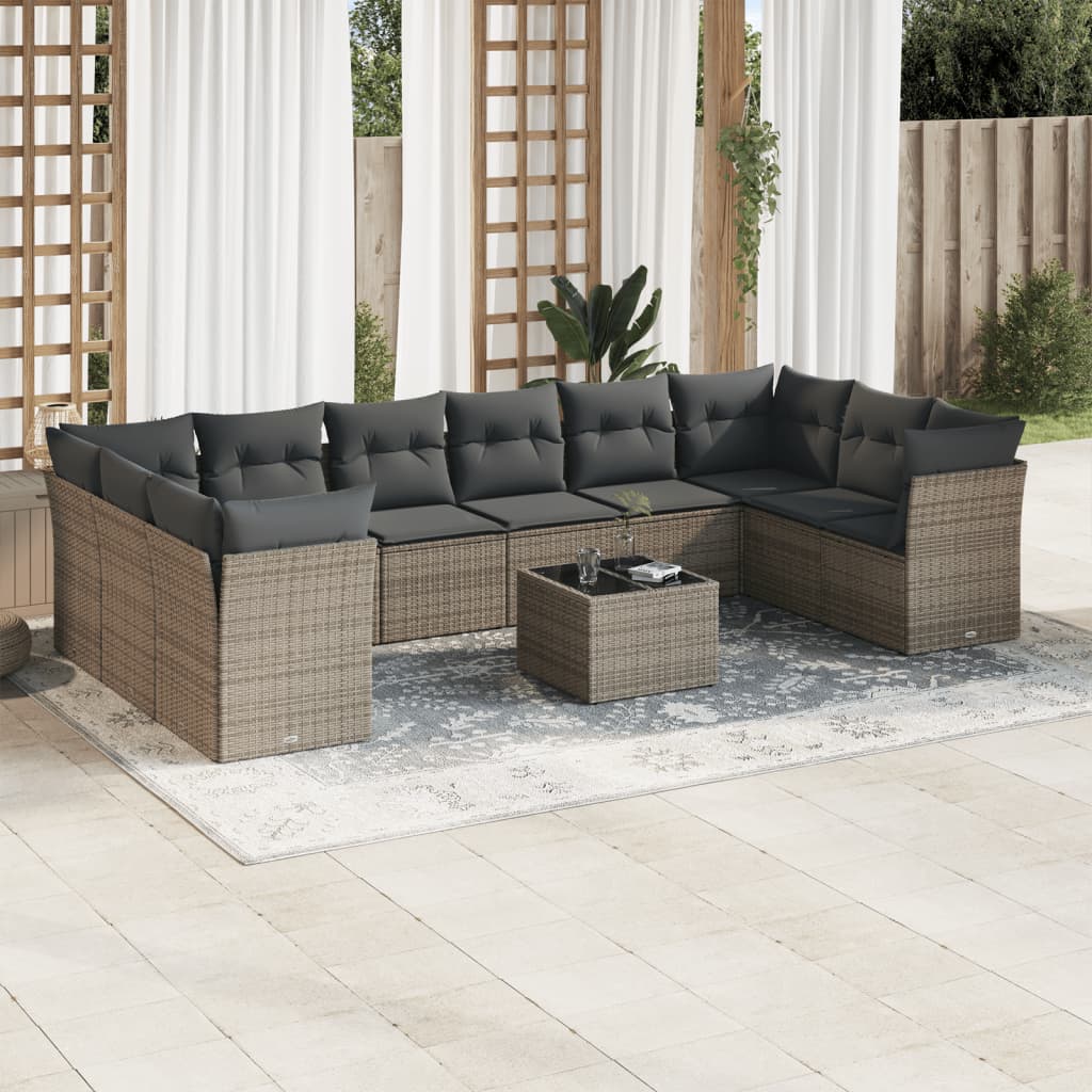 11-delige Loungeset met kussens poly rattan