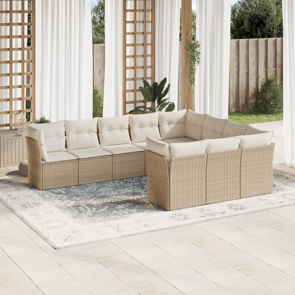 10-delige Loungeset met kussens poly rattan bruin