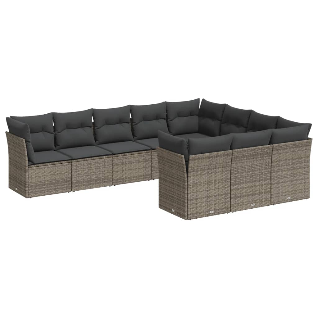 10-delige Loungeset met kussens poly rattan bruin