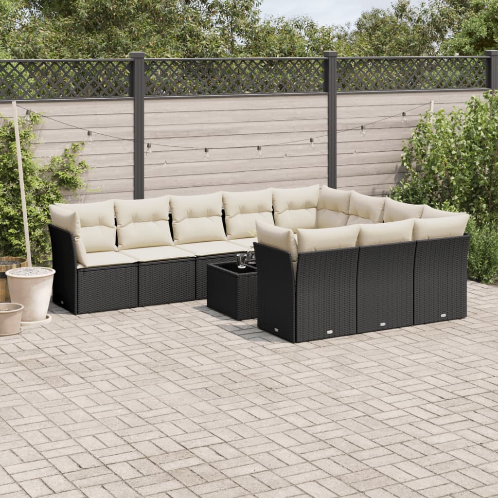 10-delige Loungeset met kussens poly rattan bruin