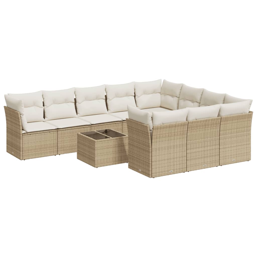 10-delige Loungeset met kussens poly rattan bruin