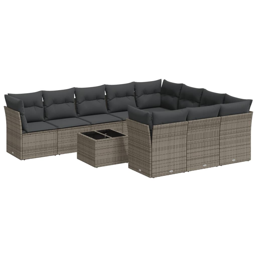 11-delige Loungeset met kussens poly rattan grijs