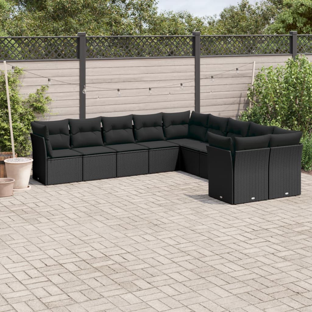 10-delige Loungeset met kussens poly rattan