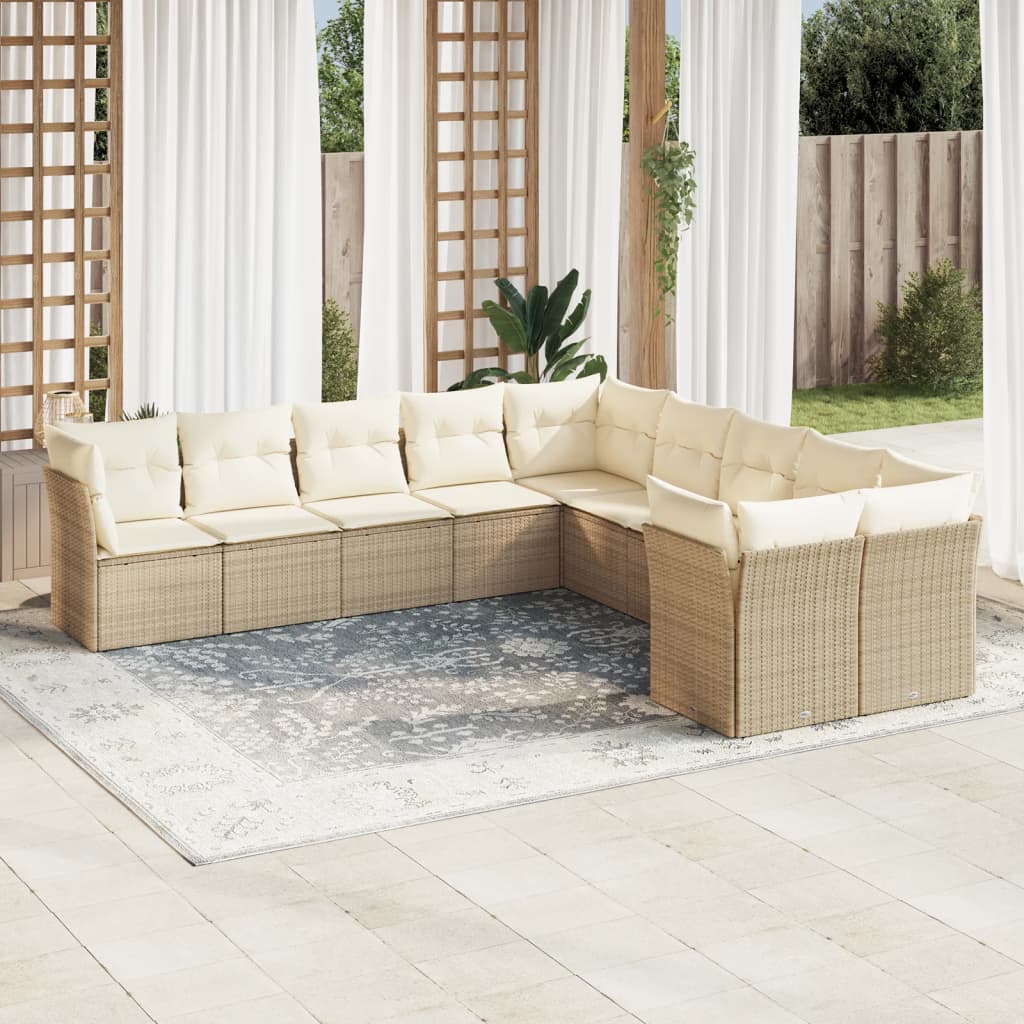 10-delige Loungeset met kussens poly rattan