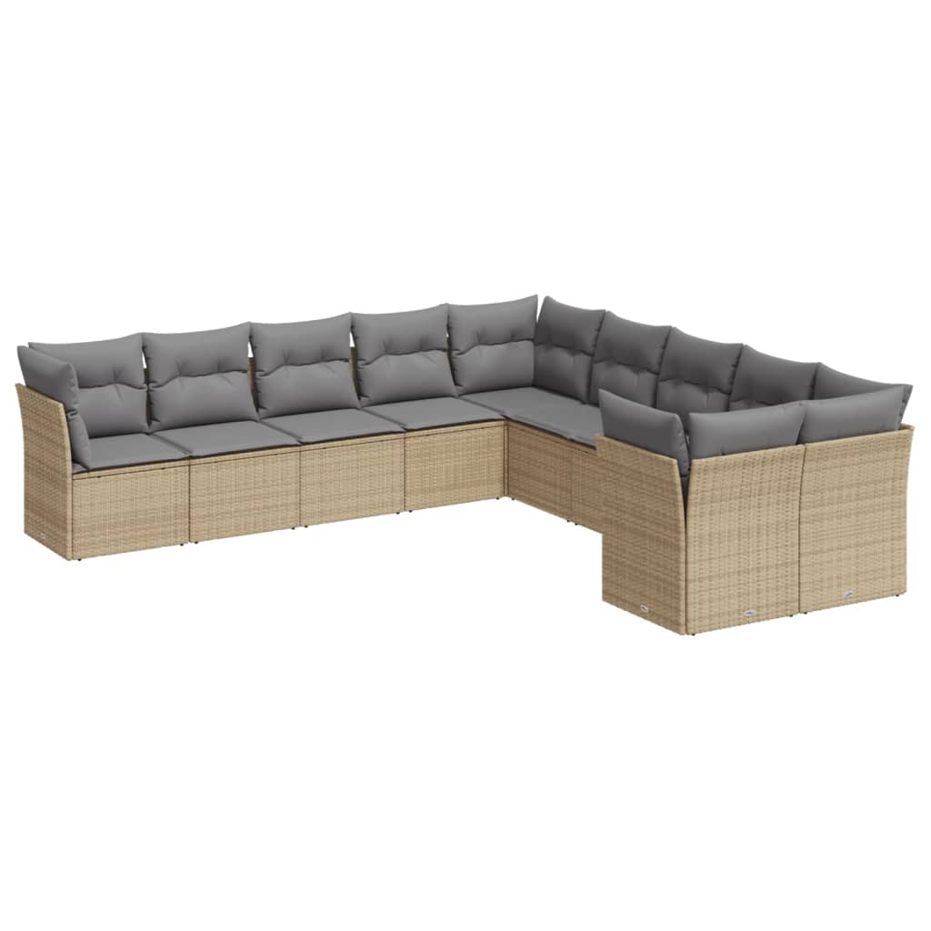 10-delige Loungeset met kussens poly rattan