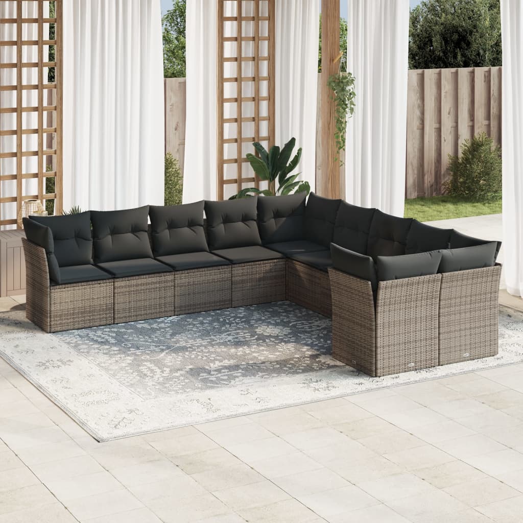 10-delige Loungeset met kussens poly rattan