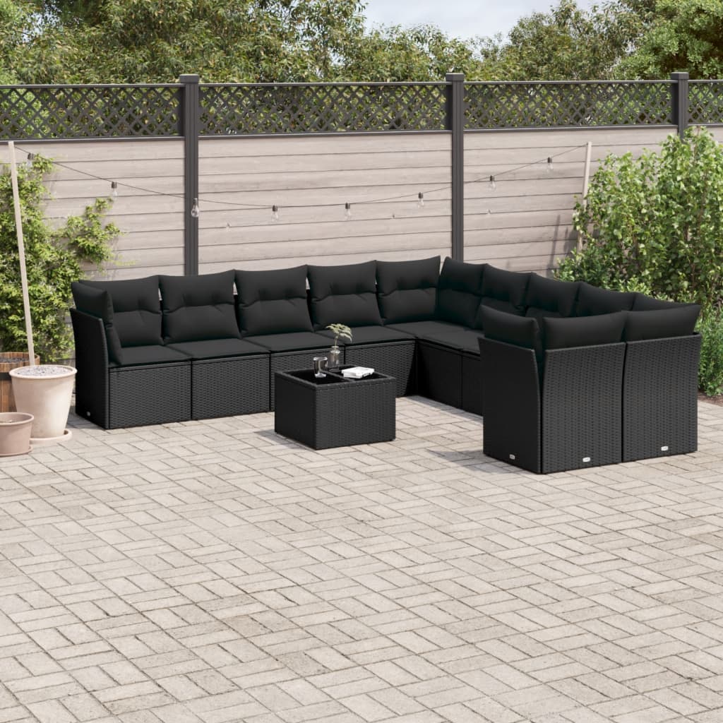 11-delige Tuinset met kussens poly rattan beige