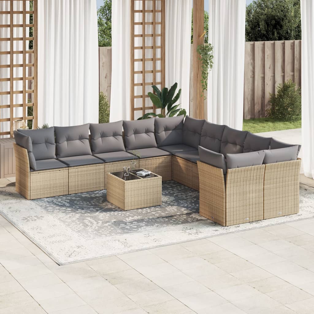 10-delige Loungeset met kussens poly rattan