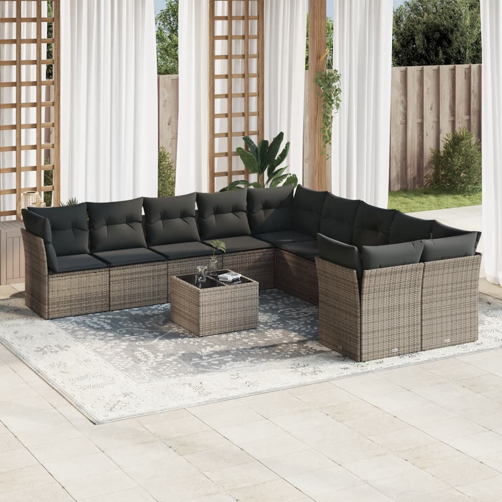 11-delige Tuinset met kussens poly rattan beige