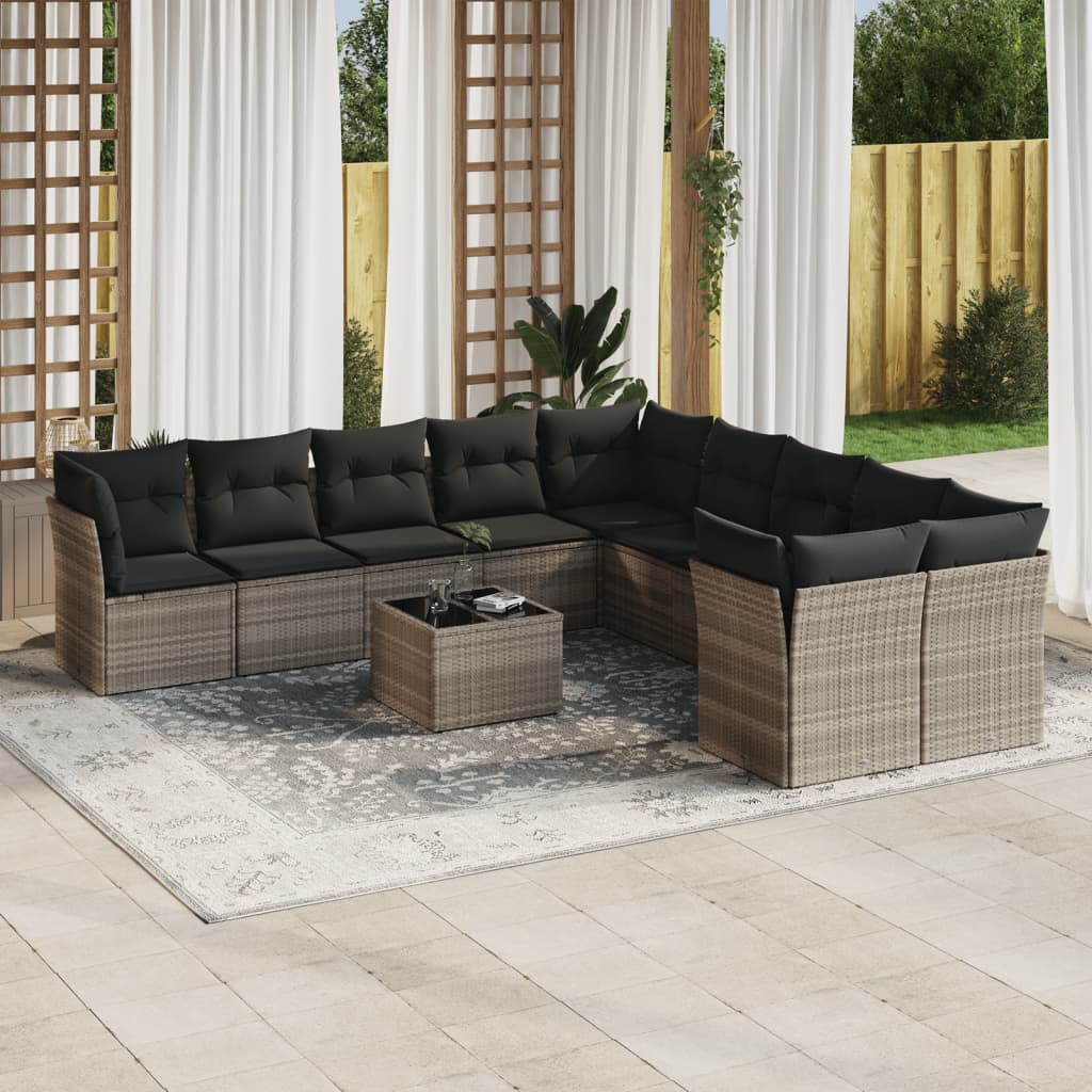 11-delige Tuinset met kussens poly rattan beige