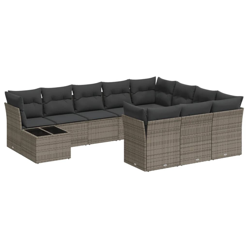 11-delige Loungeset met kussens poly rattan grijs