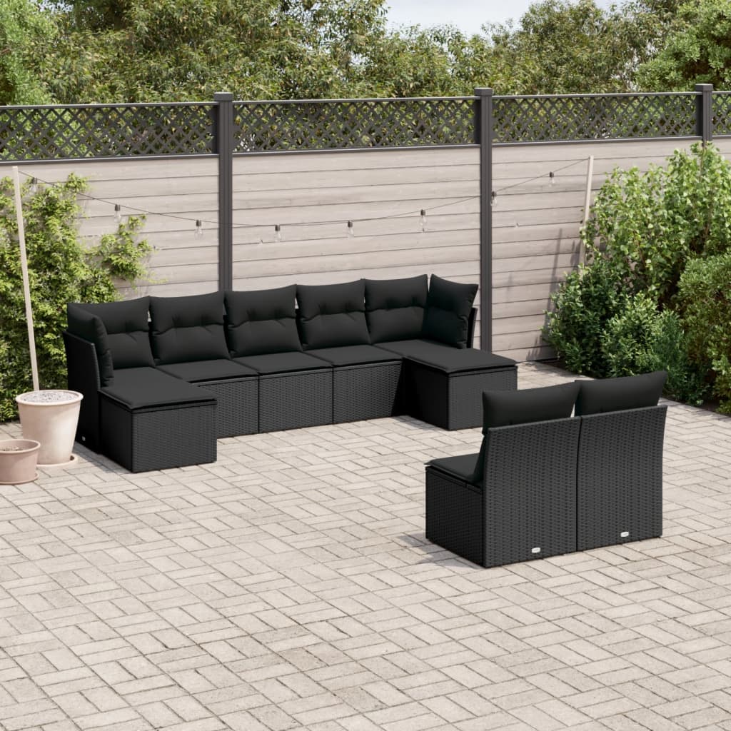 10-delige Loungeset met kussens poly rattan