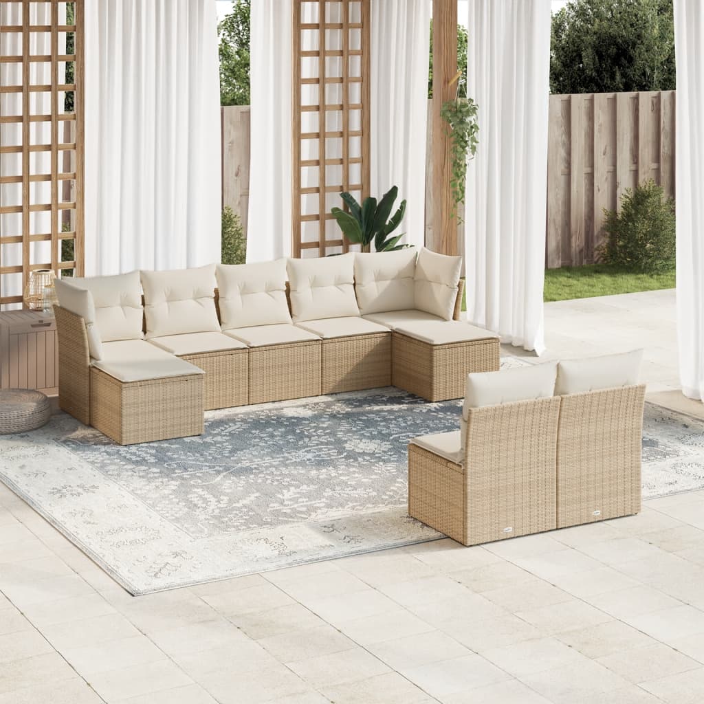 10-delige Loungeset met kussens poly rattan