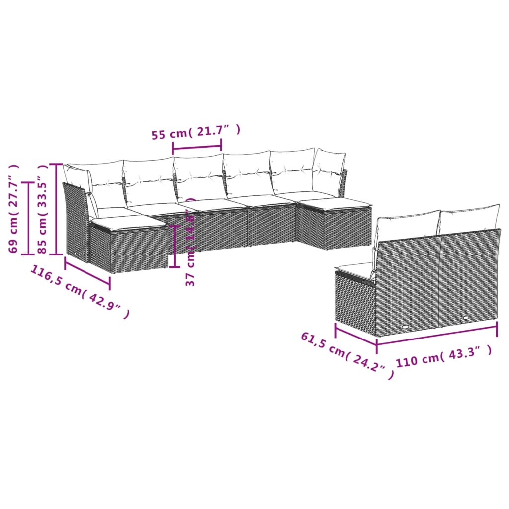 10-delige Loungeset met kussens poly rattan