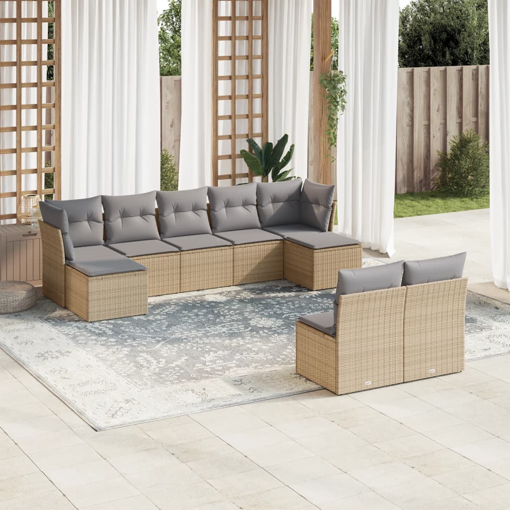 10-delige Loungeset met kussens poly rattan