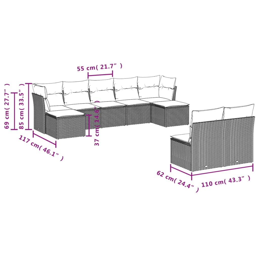 10-delige Loungeset met kussens poly rattan