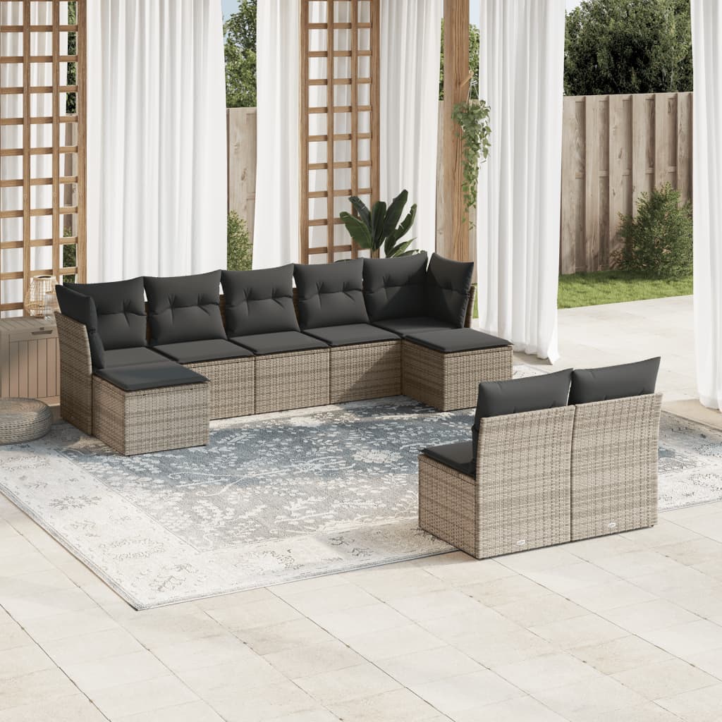 10-delige Loungeset met kussens poly rattan