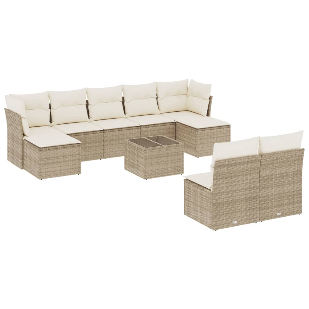 10-delige Loungeset met kussens poly rattan