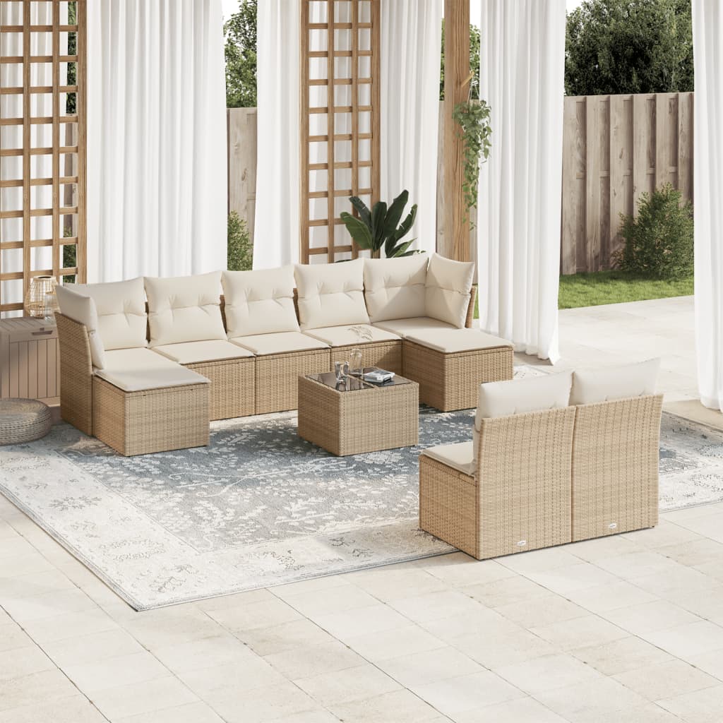 10-delige Loungeset met kussens poly rattan