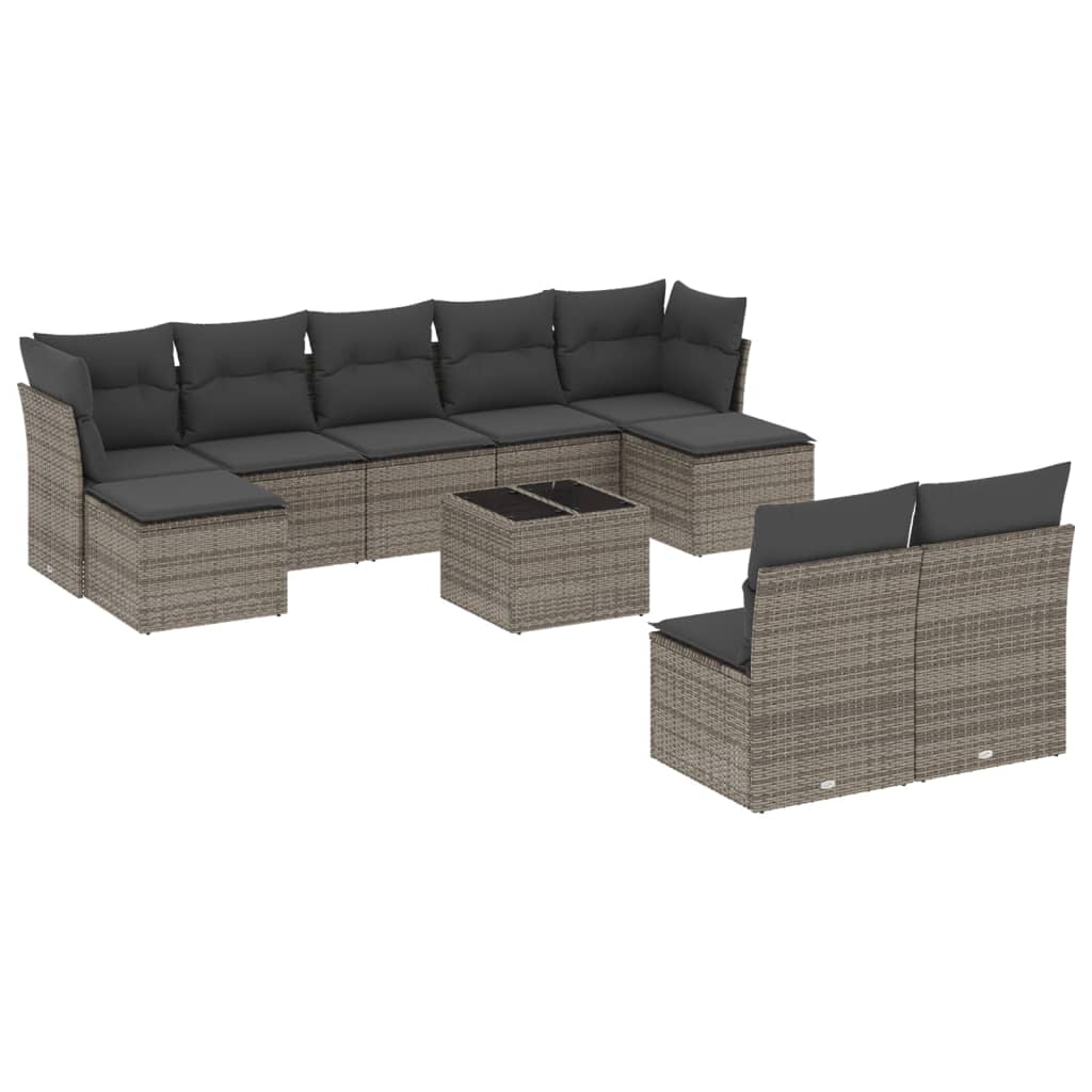 10-delige Loungeset met kussens poly rattan