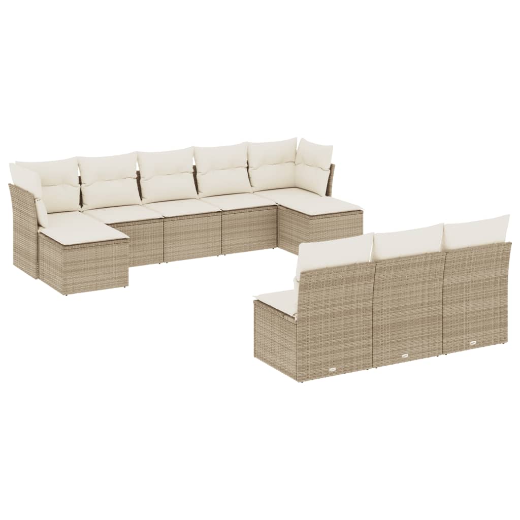 11-delige Tuinset met kussens poly rattan beige