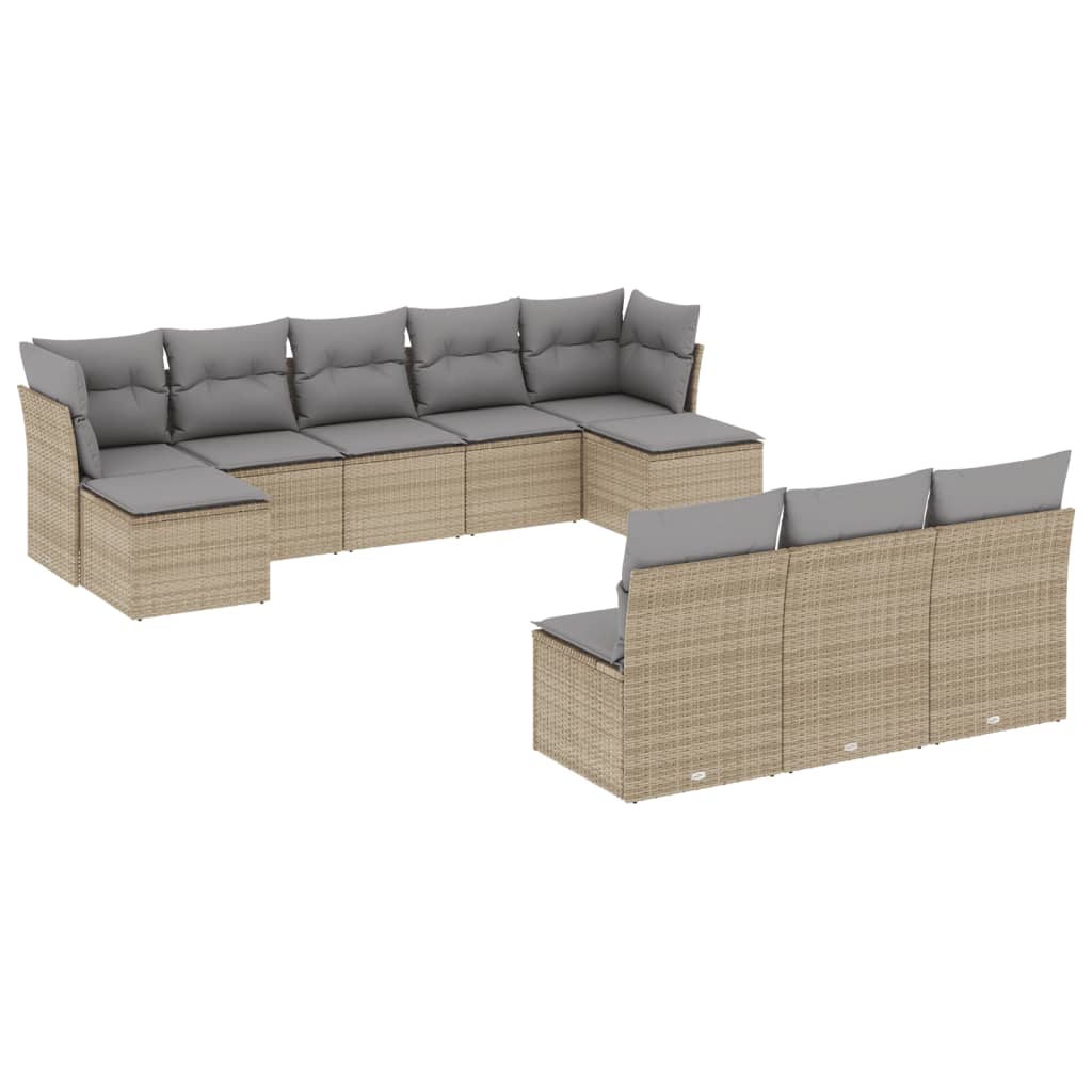 11-delige Tuinset met kussens poly rattan beige