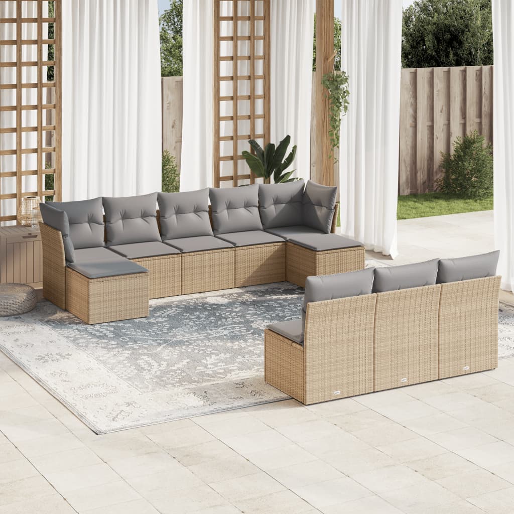 11-delige Tuinset met kussens poly rattan beige