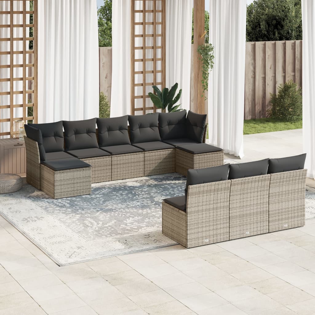 11-delige Tuinset met kussens poly rattan beige