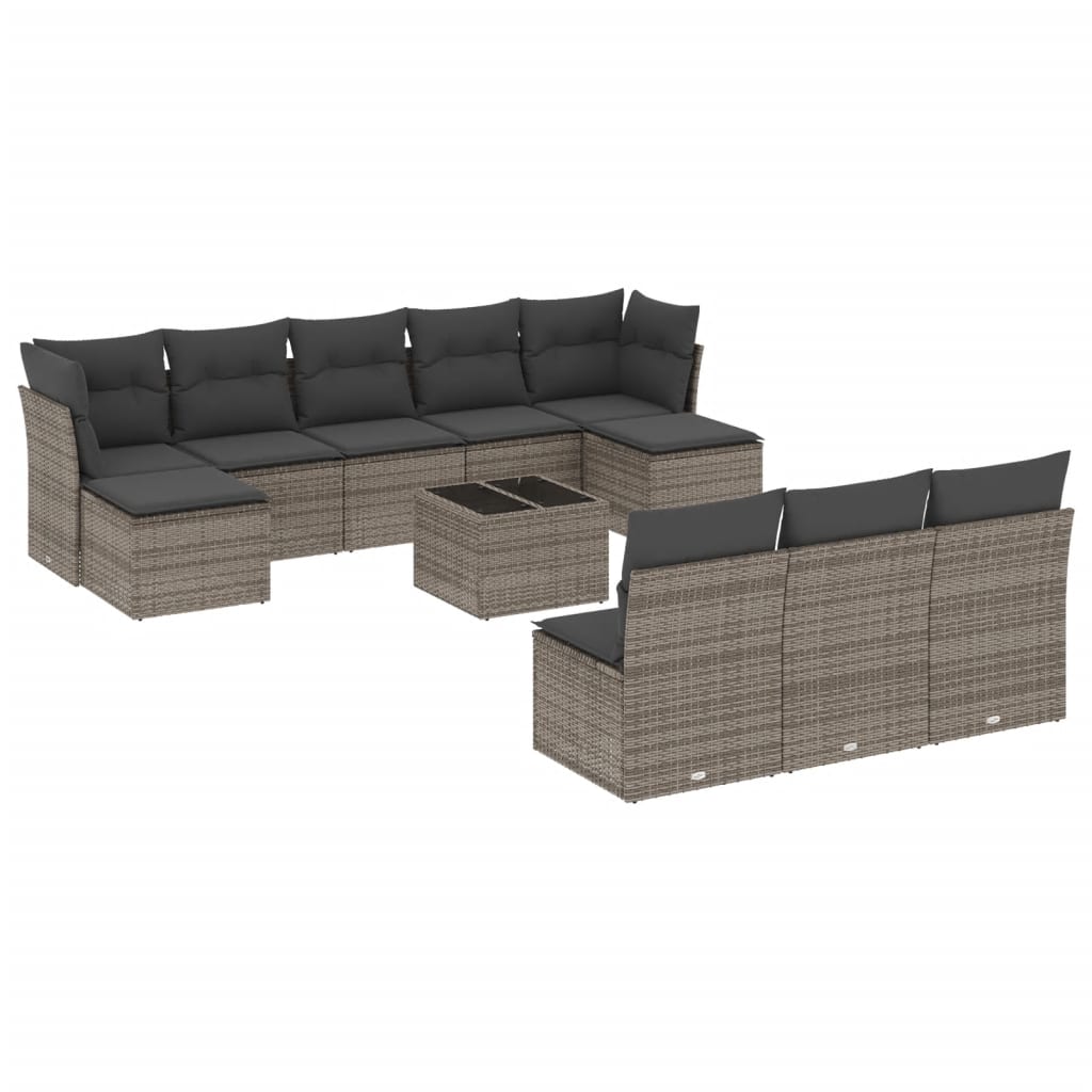 11-delige Tuinset met kussens poly rattan beige