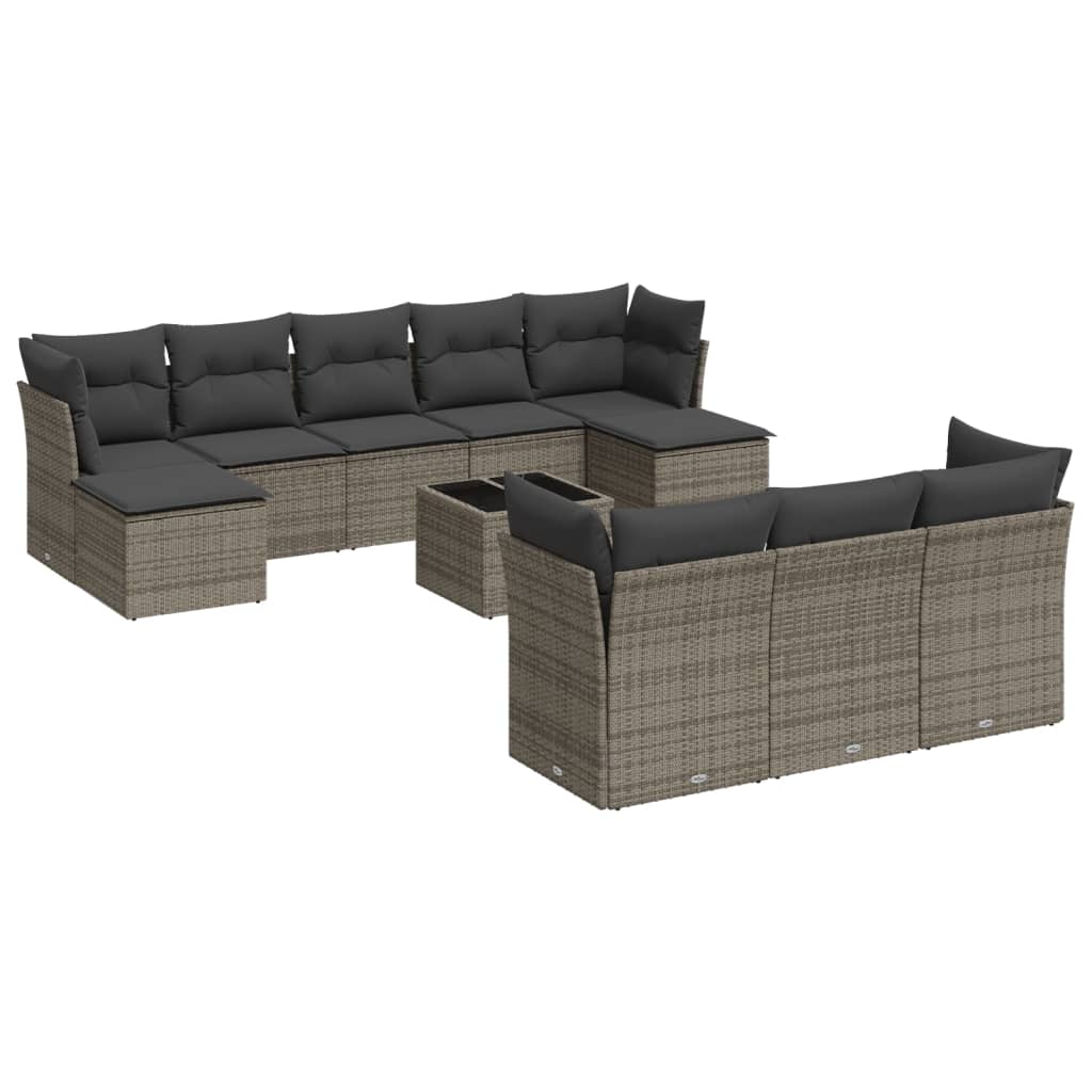 10-delige Loungeset met kussens poly rattan