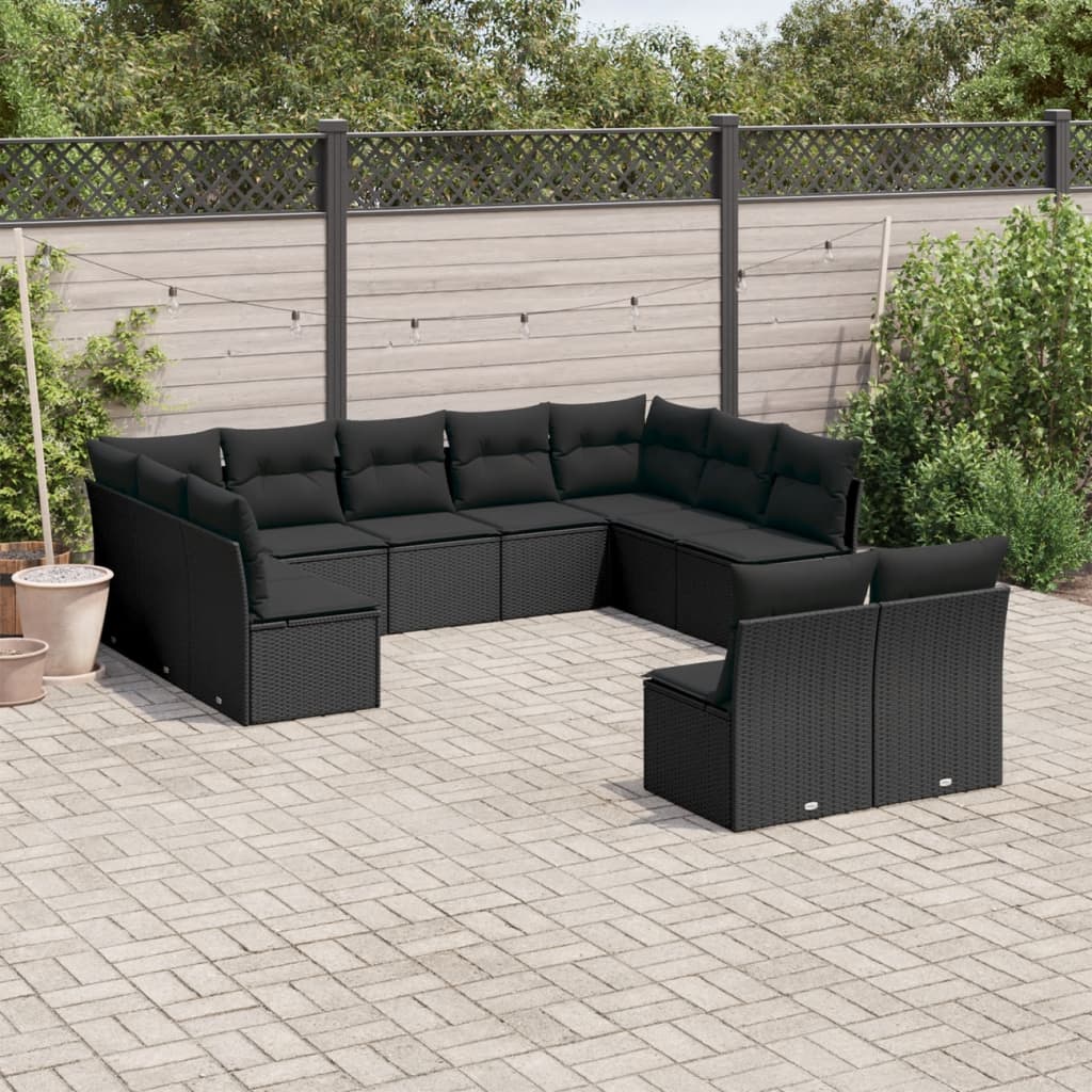 12-delige Loungeset met kussens poly rattan grijs