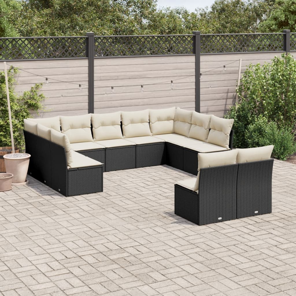 12-delige Loungeset met kussens poly rattan grijs