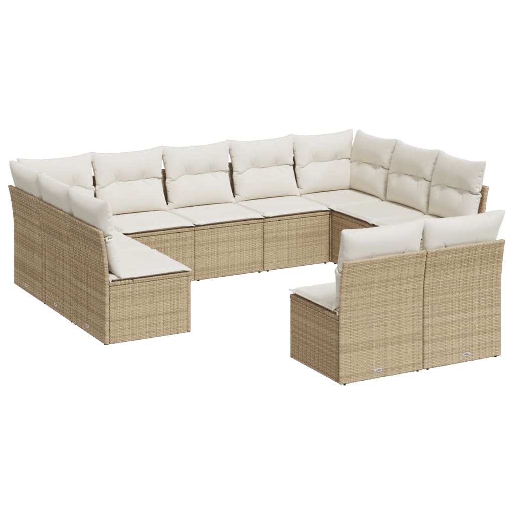 12-delige Loungeset met kussens poly rattan grijs