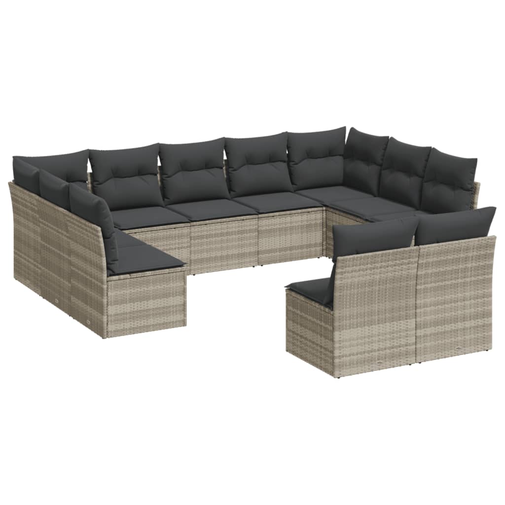 12-delige Loungeset met kussens poly rattan grijs