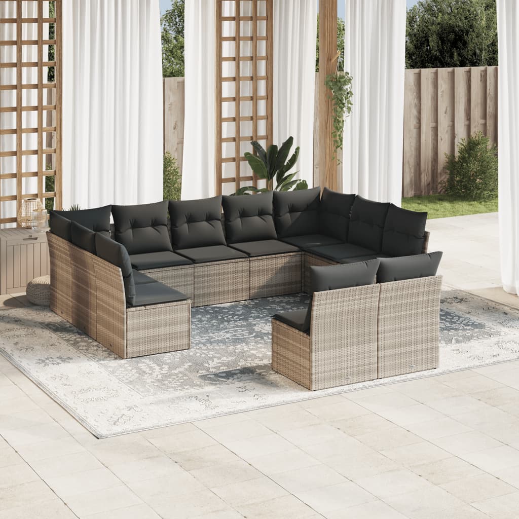 11-delige Loungeset met kussens poly rattan bruin