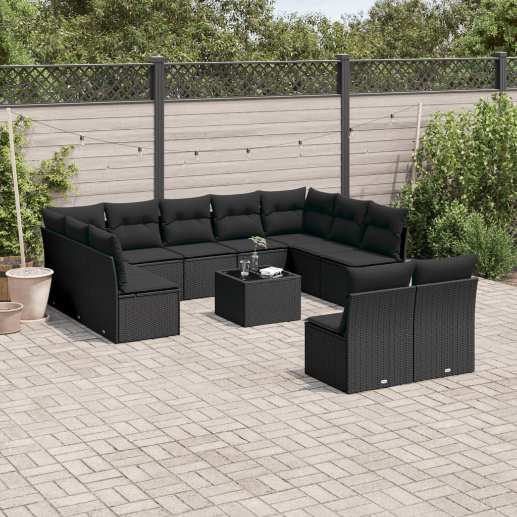 12-delige Loungeset met kussens poly rattan grijs