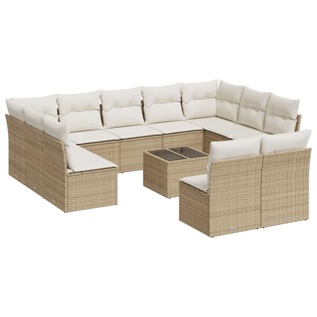 12-delige Loungeset met kussens poly rattan grijs