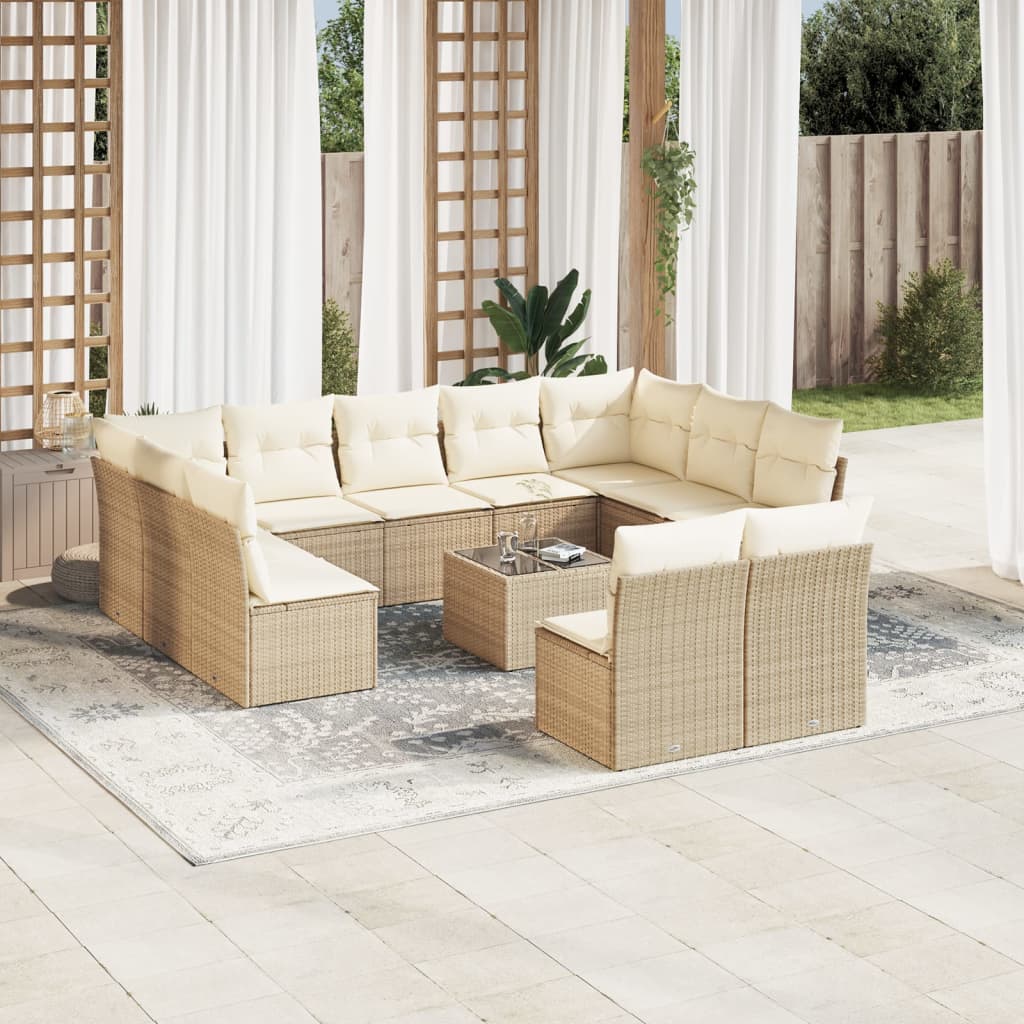 12-delige Loungeset met kussens poly rattan grijs