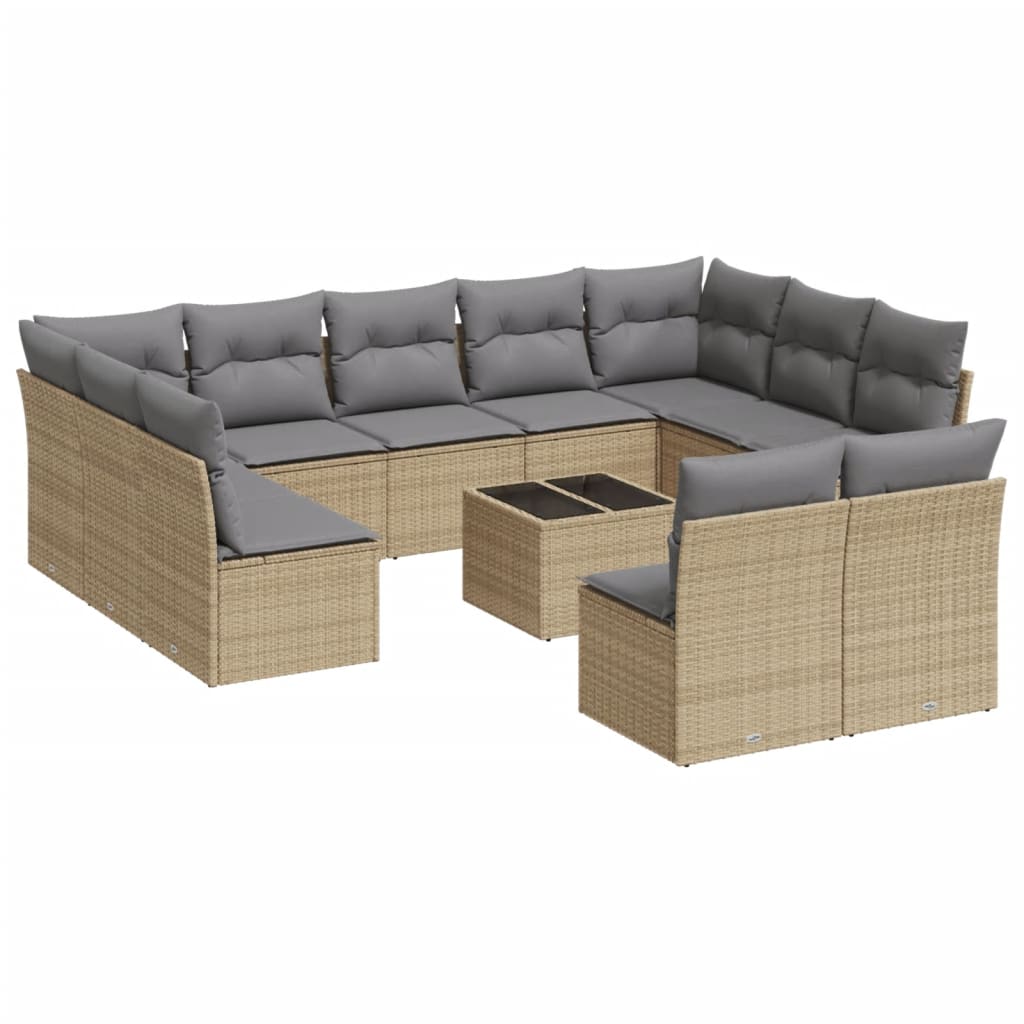 12-delige Loungeset met kussens poly rattan grijs