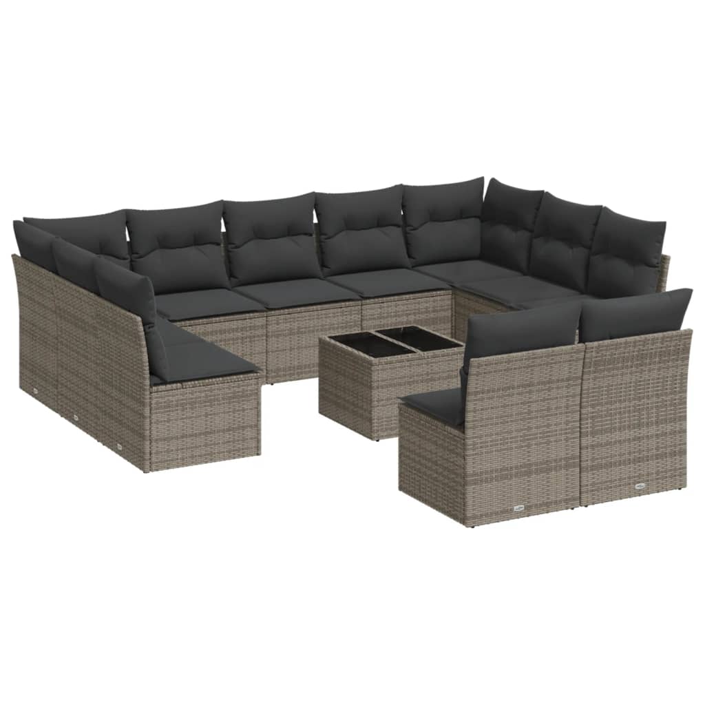 12-delige Loungeset met kussens poly rattan