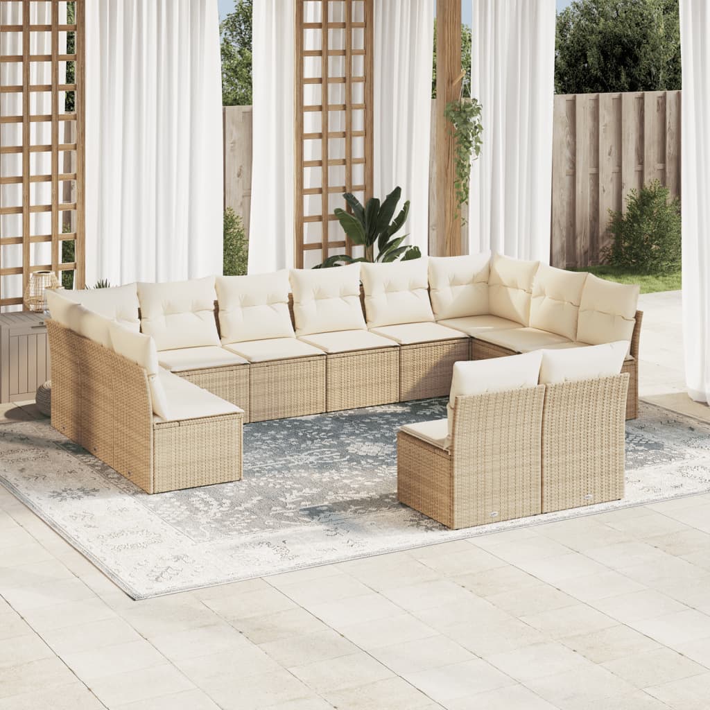 12-delige Loungeset met kussens poly rattan