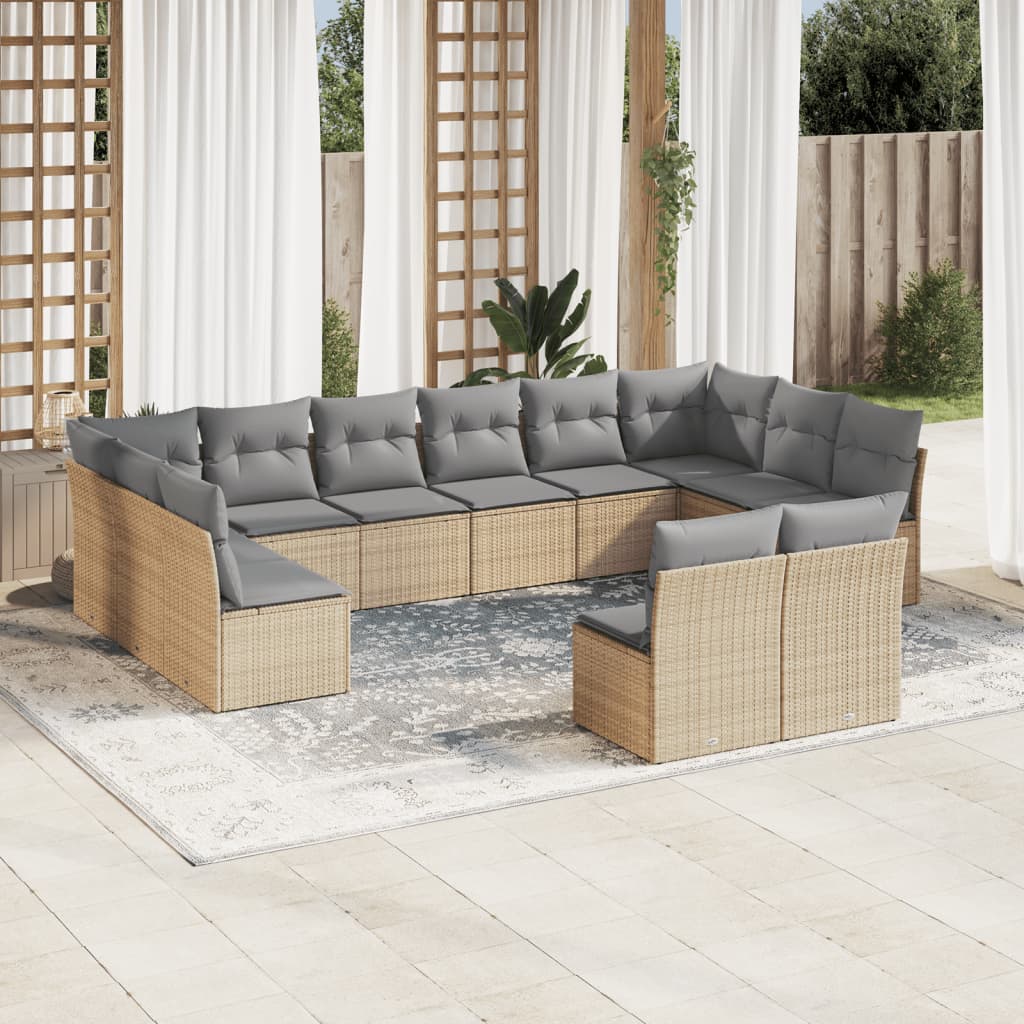 13-delige Loungeset met kussens poly rattan beige