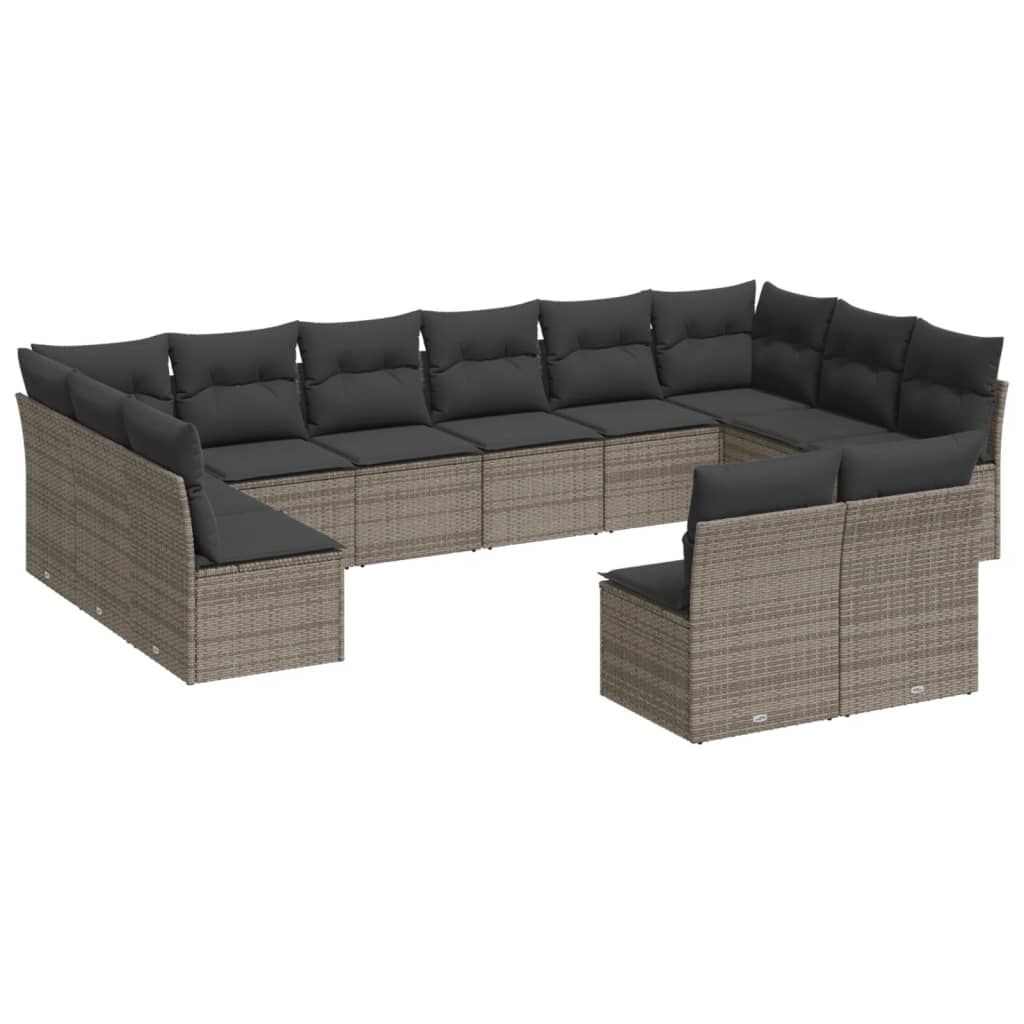 13-delige Loungeset met kussens poly rattan beige