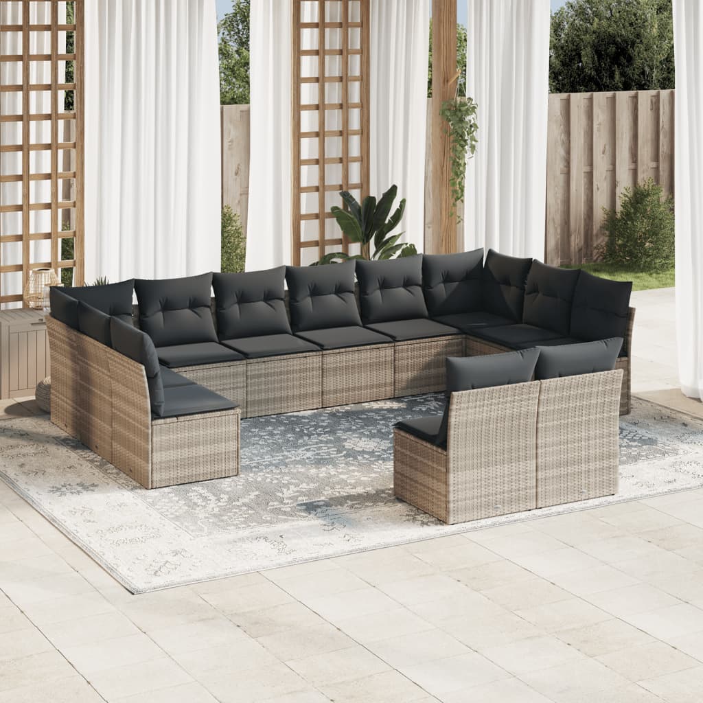 13-delige Loungeset met kussens poly rattan beige