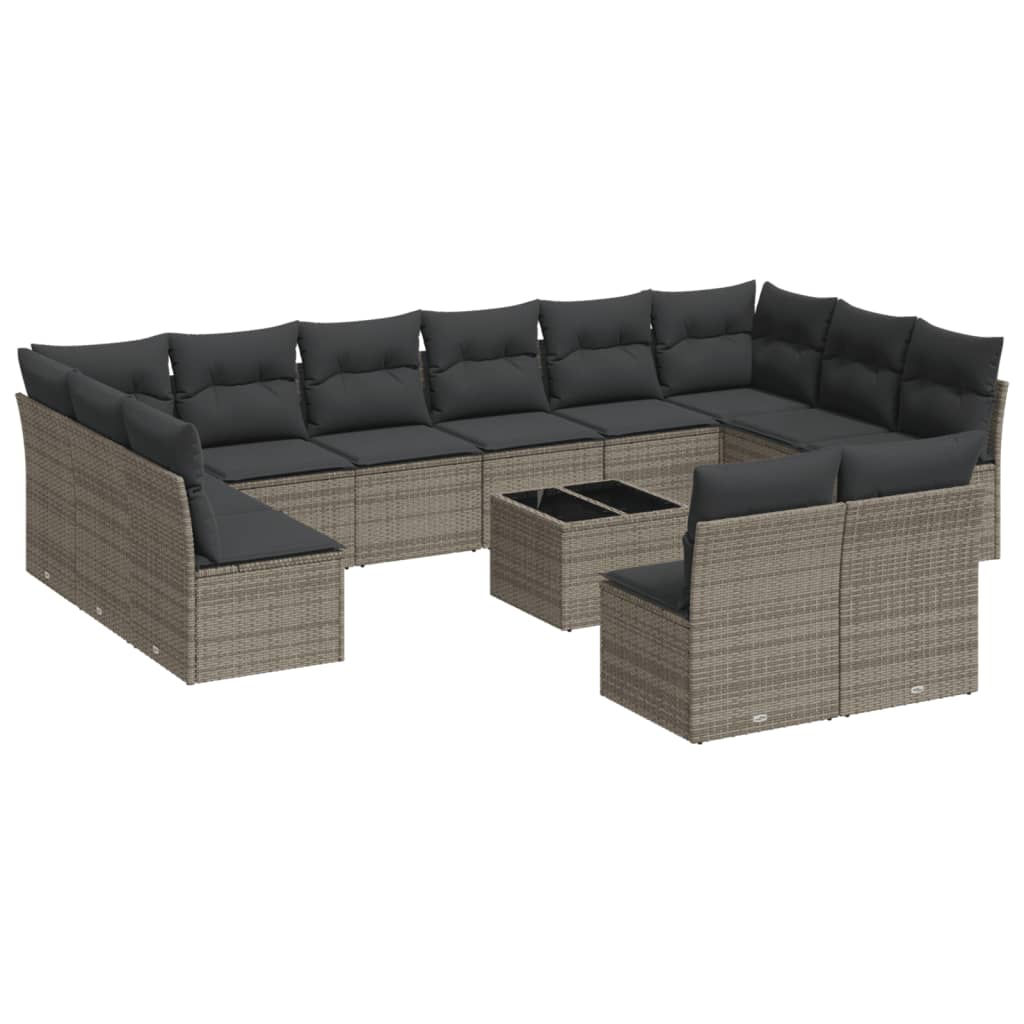 13-delige Loungeset met kussens poly rattan beige