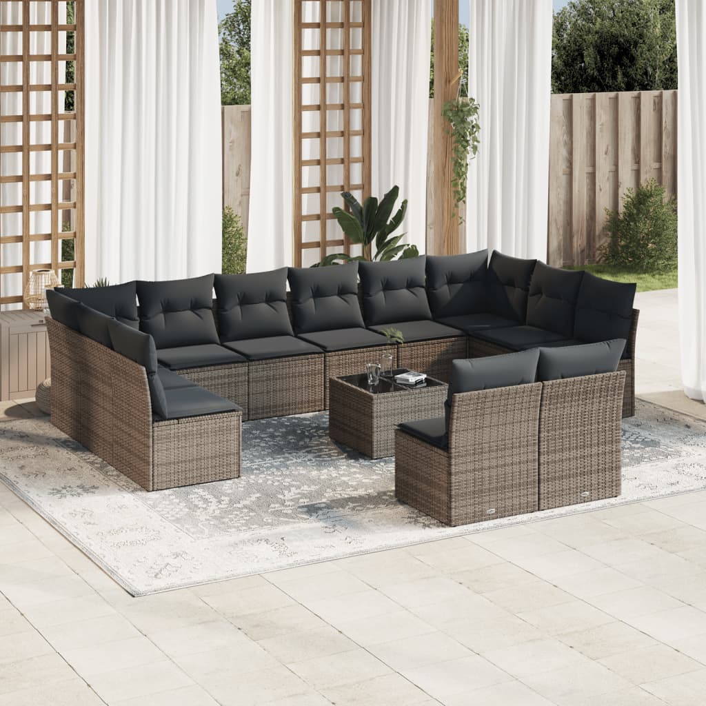 12-delige Loungeset met kussens poly rattan