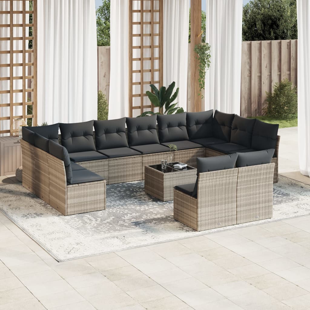 12-delige Loungeset met kussens poly rattan bruin