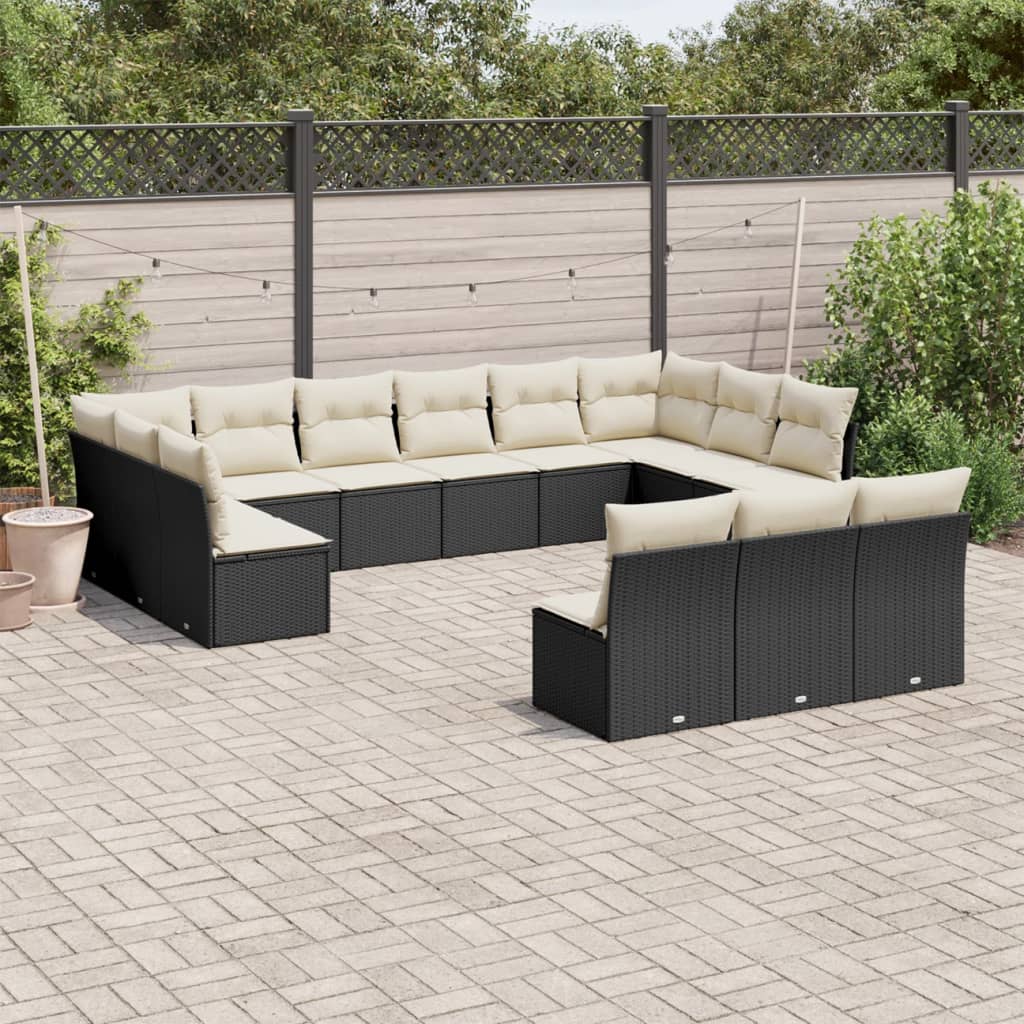 14-delige Loungeset met kussens poly rattan beige