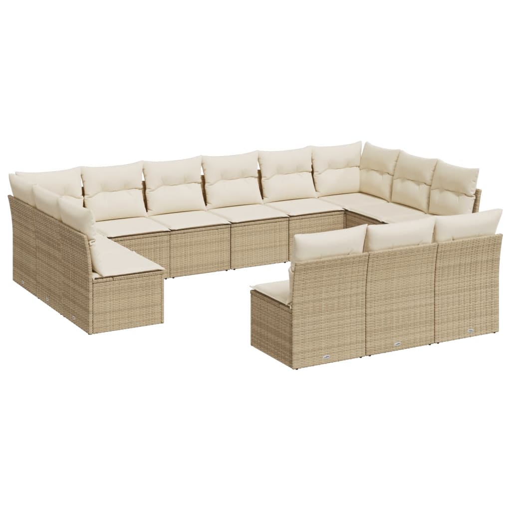 14-delige Loungeset met kussens poly rattan beige