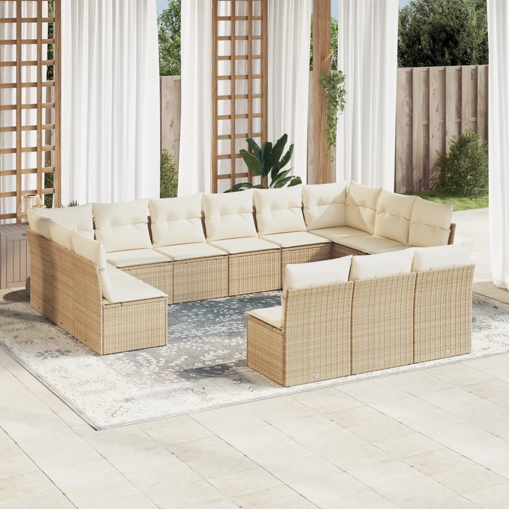 14-delige Loungeset met kussens poly rattan zwart